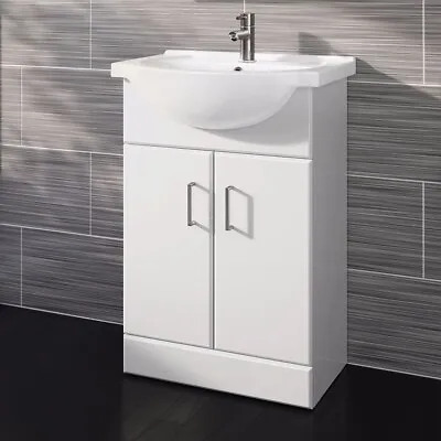 Bathroom Basin Sink Vanity Unit Single Tap Hole Floor Standing White 550mm • £96.79