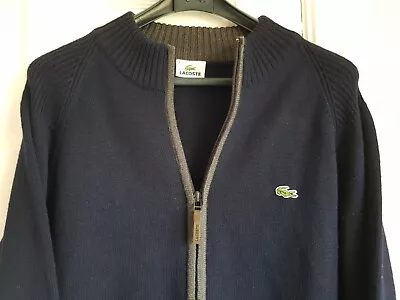 Lacoste Size 6  Navy Zip Up Cardigan Jumper  Large / Medium 22  Pit To Pit  • £19.99