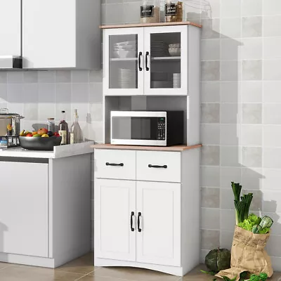 Wooden Kitchen Cabinet Floor Standing Microwave Cabinet W/ Framed Glass Doors • $195.29