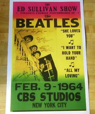 Vintage Beatles Poster 1964 Ed Sullivan Show CBS STUDIOS New York 11X17 COPY • $3.95