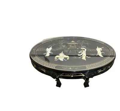 Vintage Black Lacquer Coffee Table Inlaid With Beautiful Mother Of Pearl • $236