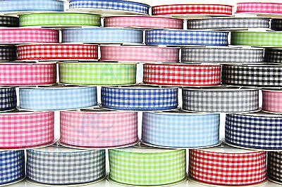 10m Reel GINGHAM Ribbon - 6mm 10mm 15mm & 25mm Widths - Various Colours • £3.24