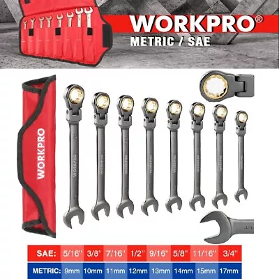 WORKPRO 8PC/16PC Ratcheting Combination Wrench Set Flex-Head SAE Metric Wrenches • $48.99