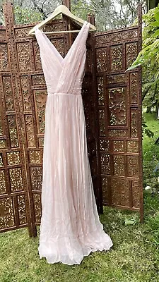 $59 • Buy NWOT 100% Silk Chiffon Floor Length Prom Formal Gown Pink Sz 8 Mango