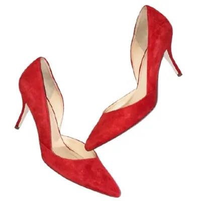 J Crew Suede Leather Heels Womens 8 Red Pump Colette D’Orsay 3 Inch Boxed • $89.98