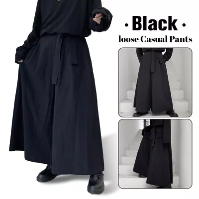 Mens Pants Retro Loose Gothic Pocket Kendo Hakama High Waisted Wide Leg Trousers • $25.98