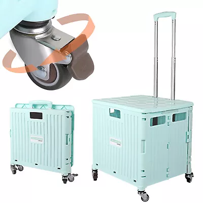 Folding Rolling Utility Shopping Cart Portable Crate Handcart 360° Rotate Wheel • $40.98