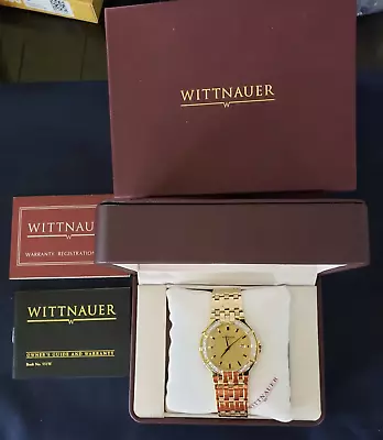 Men's Wittnauer Laureate 12E08 Gold Tone Watch Diamond Bezel NIB • $145