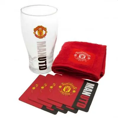 Manchester United FC Mini Bar Set Glass Mats Bar Towel Official Licensed Product • £17.99