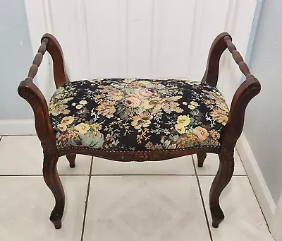 Vintage Bench Carved Wood 1920 Antique Needlepoint Upholstery French Louis XV St • $499