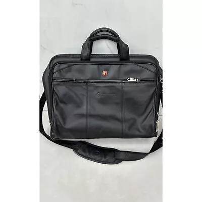 Wenger Mens Executive Leather Briefcase Laptop Bag Black Size 16 X12  • $76