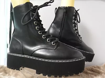 PM3 Divided HM Combat Boots Womens Sz 5.5 36 Black Creeper Lug Heel Chunky Soles • $15