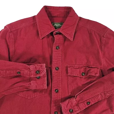 Eddie Bauer Chamois Flannel Shirt Men S Red Cotton Button Up Long Sleeve Outdoor • $25.25