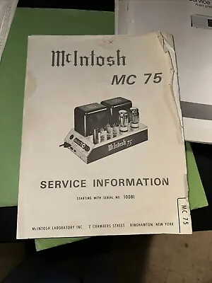 McIntosh  MC75 SERVICE MANUAL TUBE AMP Original • $13