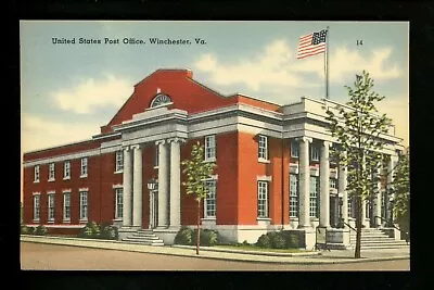 Post Office Postcard Virginia VA Winchester Flag Columns Lantern Recruit Sign • $4.49