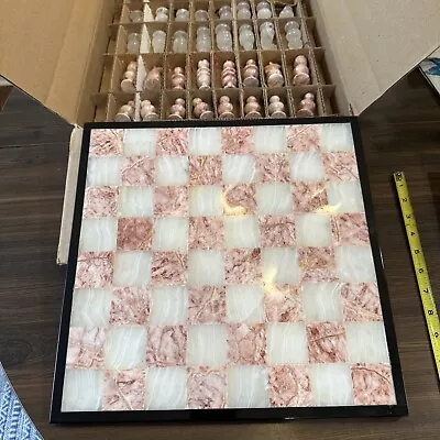 Vintage Marble/Onyx Stone Chess Board Set - Pinkish/White/ 13.5 X 13.5 See Pics • $150