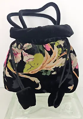 Retro J & X NY Velvet Drawstring Clutch~Floral Art Nouveau Handbag~Wedding • $12.99