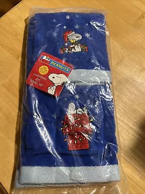 Vintage Peanuts Snoopy Christmas Embroidered 2pc Towel Set Decoration SEALED • $28.99