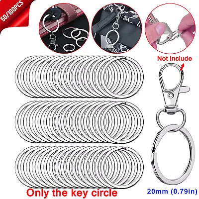 50/100/150 Stainless Steel Key 20-25-30mm Rings Split Hoop DIY Flat Metal Chains • $7.98