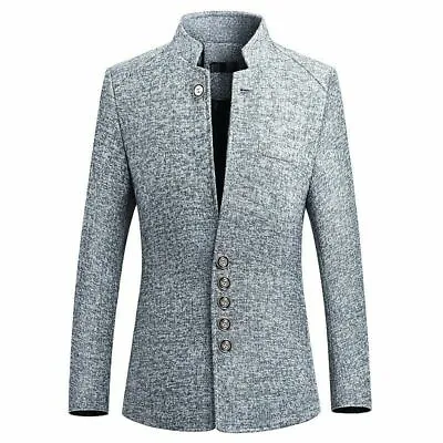 Mens Jacket Chinese Tunic Suit Blazer Coat Single Breaste Stand Collar Business • $42.14