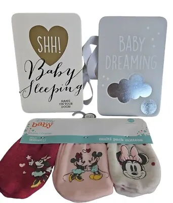 Baby Shower/Wishing Well - Girl -3 Minnie Mouse Mittens  2 Baby Dreaming Signs • $16.95