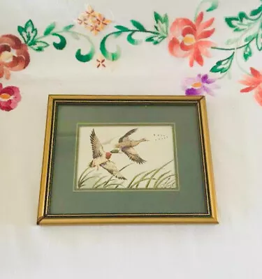 Framed Silk Woven Artwork Mallards Flying Ducks By J&J Cash Of Coventry • £15.99