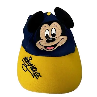 Mickey Mouse Hat Disney Parks Ears Snap Back Navy Blue Yellow Adult • $16.09