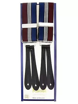 1940s Vintage Style Navy & Maroon Stripe Button Trouser Braces Real Leather • $53.53