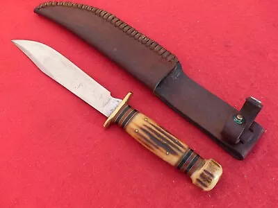 Vintage MSA (Marbles) Gladstone Stag/stag Ideal Fixed Blade Knife & USN Sheath • $98