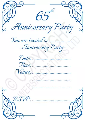 £1.75 • Buy Pack Blue Sapphire 65th Wedding Anniversary Party Invitations Calligraphy Invite