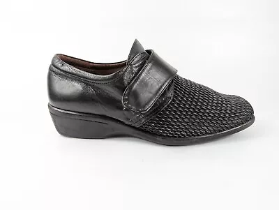 Jam Spain Black Leather Stretch Riptape Fastening Shoes Uk 7 Eu 40 • £18.99