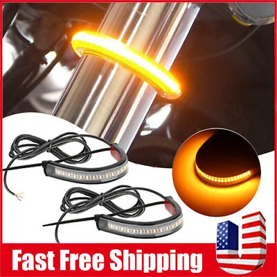 2PCS Universal Motorcycle Super Bright Amber LED Fork Turn Signal Lights Strip • $6.99