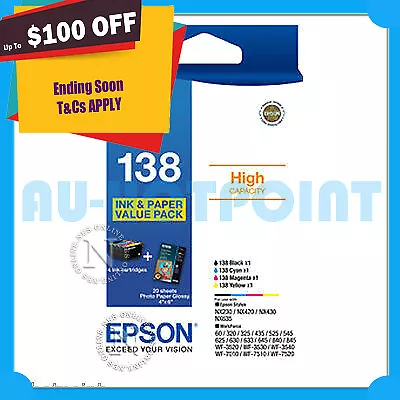 Epson 138 High Yield Value Pack WorkForce7520/WF7010/WF845/WF3520/WF3530/WF3540 • $185