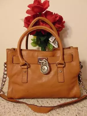 Michael Kors Camel Leather 'hamilton' Logo Lock Clasp Satchel Shoulder Bag • $43