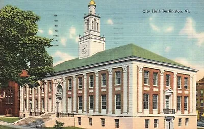 Postcard VT Burlington Vermont City Hall Posted 1953 Linen Vintage PC H7781 • $3