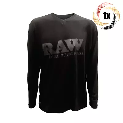 1x Shirt Raw Logo Black On Black V Neck Long Sleeve | M | Stash Pocket • $47.84