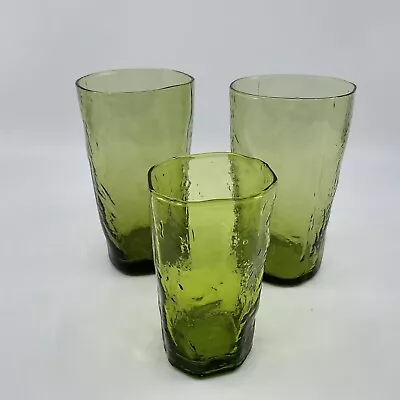 Set Of 3 Morgantown Flat Crinkle Green Tumblers Glasses • $17.99