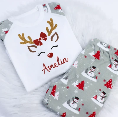 Kids Personalised Christmas Reindeer Pyjamas Limited Stock • £15