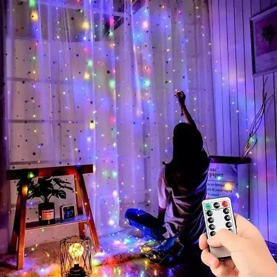 300 LED Curtain Fairy Lights String Indoor/Outdoor Backdrop Wedding Xmas Party • £6.99