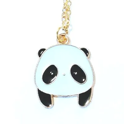 Enamel Panda Bear Face & Arms Pendant Necklace On Gold Plated Chain & Extender • £4