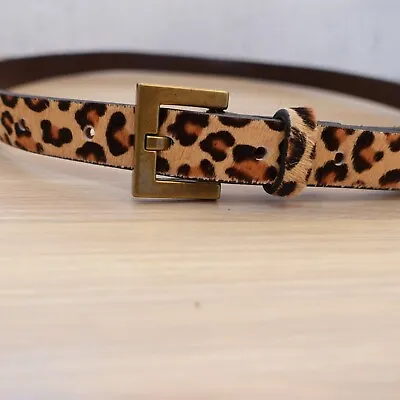 VINTAGE J Crew Belt Women Small Brown Leopard Calf Hair Leather Italian Slim USA • $38.88