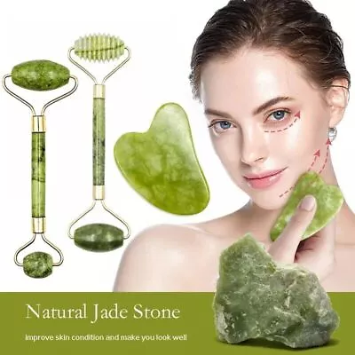 Natural Quartz Stone Facial Jade Roller Gua Sha Scrapping Tool Face Massager UK • £3.59