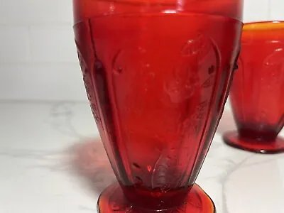 Amberina Red Orange Footed Juice/ Water Cocktail Glasses RARE 4 Set Vintage • $28
