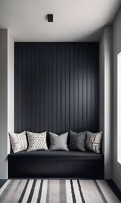 Stylish 85mm Wide Slats Charcoal Black Wall Panels Cladding 39cm X 242cm UK MADE • £289