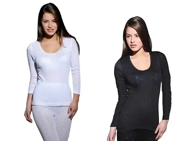 Ladies Women's Thermal Long Sleeve Vest Spencer UK Made Black & White S - 3XL • £7.99