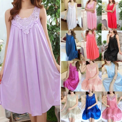 $16.43 • Buy Women Ladies Silk Pajamas Night Dress Lingerie Loose Nightie Chemise Sleepwear