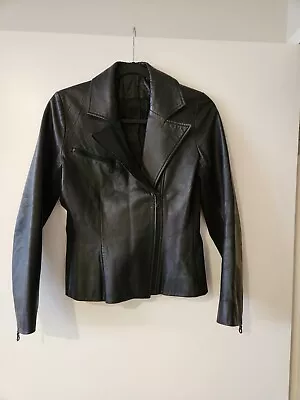 Designer DIANA FERRARI 100% Leather Black Jacket 10 (fits 8). Exc Cond!(RRP$300) • $125