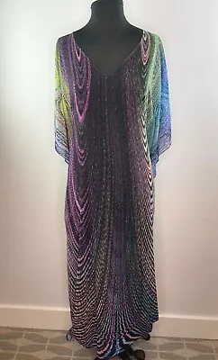 ECHO Purple Green Black Long Kaftan Dress Tie Cover Up Pool Party M/L RARE • $69.99