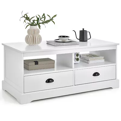 Coffee Table Modern Wood Cocktail Table W/Drawer & Storage Shelf For Living Room • $99.98