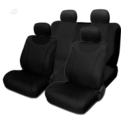For Mazda New Sleek Flat Black Cloth Front And Rear Car Seat Covers Set • $34.04